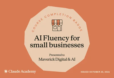AI Fluency for small businesses course completion badge, Claude Academy (Anthropic), issued 20 October 2026