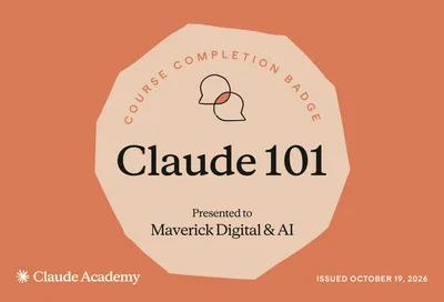 Claude 101 course completion badge, Claude Academy (Anthropic), issued 19 October 2026